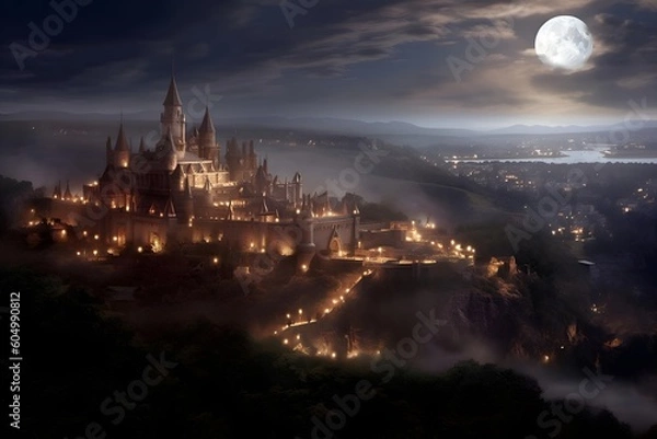 Obraz "A Picturesque Union: Castle and Landscape in Perfect Harmony"Ai