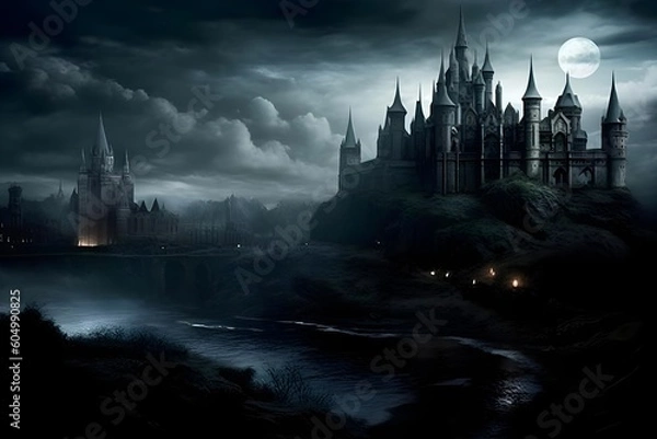 Obraz "castle in the night with clouds"ai