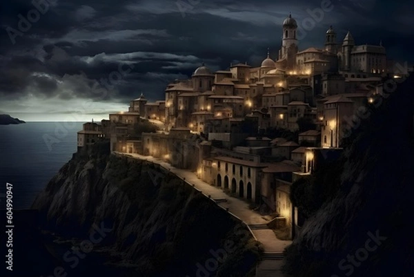 Obraz "A Picturesque Union: Castle and Landscape in Perfect Harmony"Ai