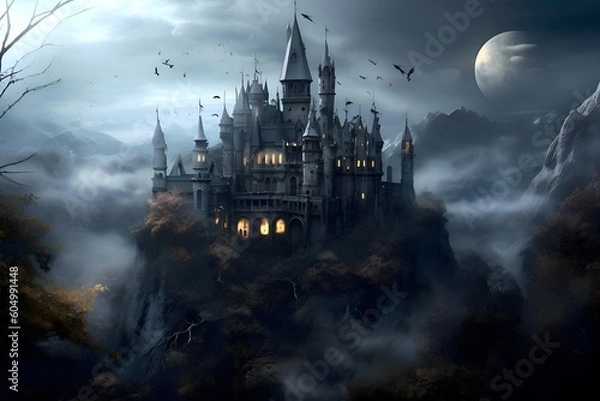 Obraz "Twilight's Embrace: Moonlit Magic at the Castle"ai
