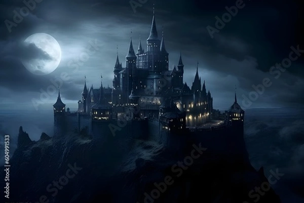 Obraz "Twilight's Embrace: Moonlit Magic at the Castle"aI