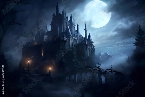 Obraz "Midnight Illumination: A Castle Bathed in Moonlight"aI