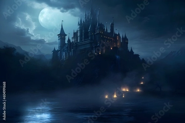 Obraz "Midnight Illumination: A Castle Bathed in Moonlight"aI