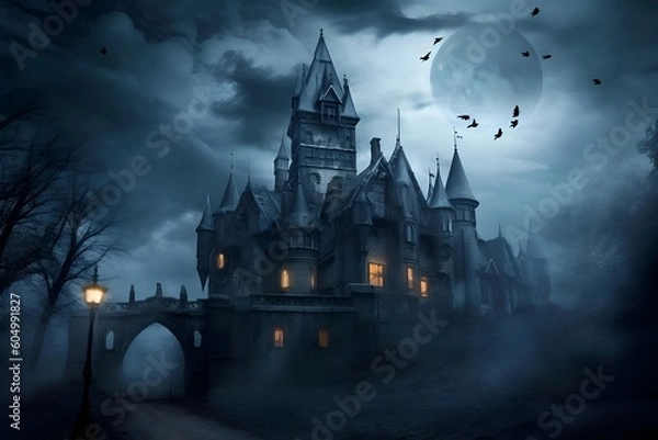 Obraz "Mystical Moonrise: The Castle's Nocturnal Glow"Ai