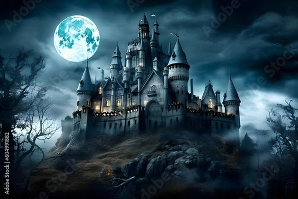 Obraz "halloween castle in the night with moon"ai