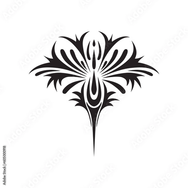 Fototapeta Stylized flower for the design of ornaments, tattoos, patterns. Black graphic flat illustration isolated on white background.
