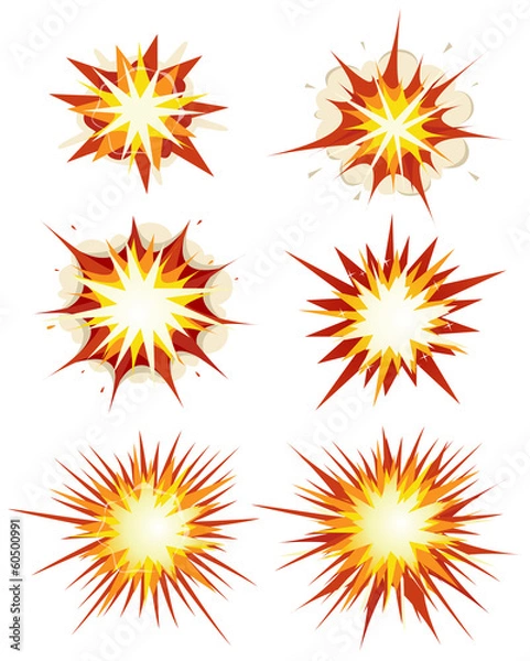 Fototapeta Comic Book Explosion, Bombs And Blast Set