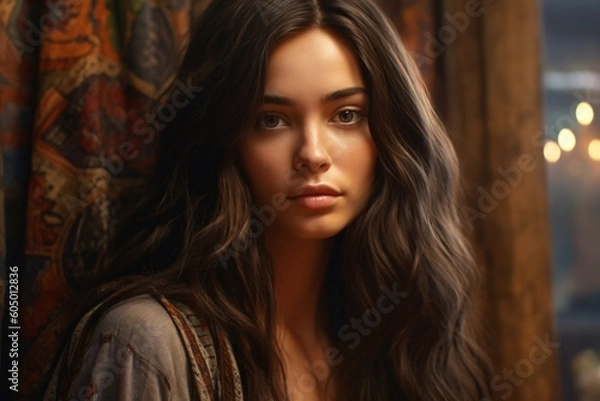 Obraz AI-generated non-existing beautiful young brunette woman boho-inspired