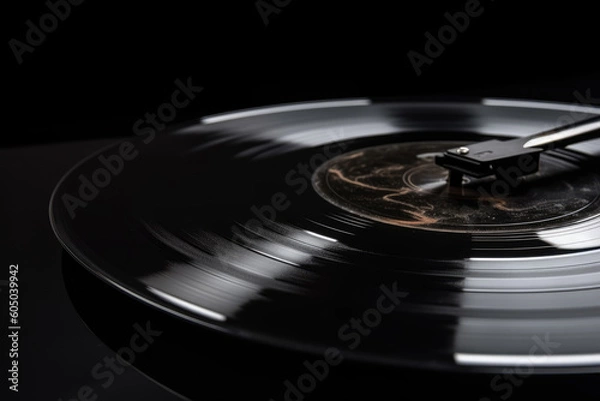 Obraz Black vinyl record close up isolated. AI