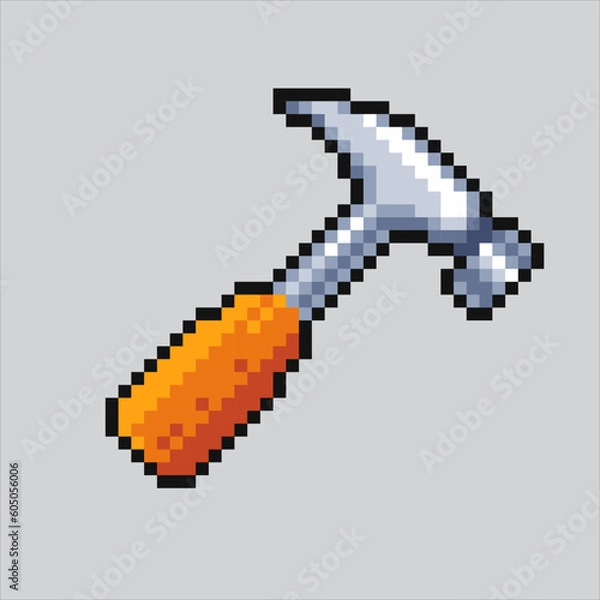 Obraz pixel art hammer. hammer stuff pixelated design for logo, web, mobile app, badges and patches. Video game sprite. 8-bit. Isolated vector illustration.