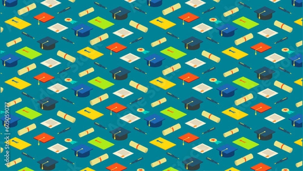 Obraz Graduation Elements Seamless Pattern Modern, Graduation Cap, Diploma,