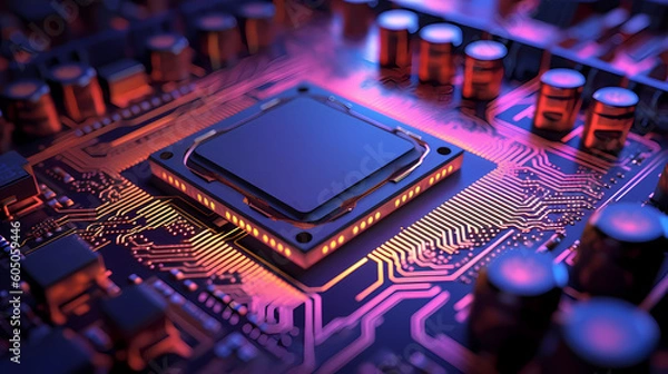 Obraz Circuit Sunrise: Microscopic View of a Computer Processor