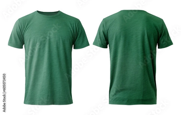 Fototapeta plain dark green t-shirt mockup template, with view, front and back, isolated on transparent background