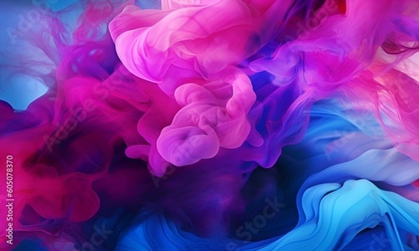 Fototapeta purple and pink smoke surrounded by the purple blue waves, in the style of abstraction-création, flowing fabrics, digital print
