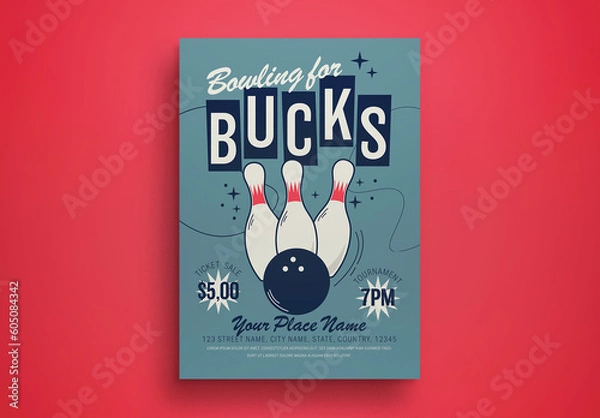 Obraz Blue Retro Bowling Tournament Flyer Layout