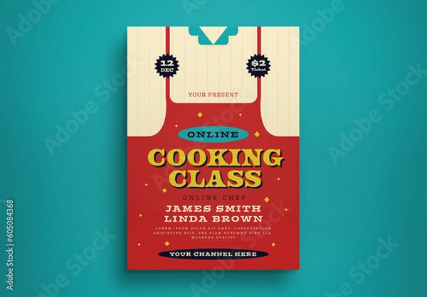 Obraz Red Retro Online Cooking Class Flyer Layout