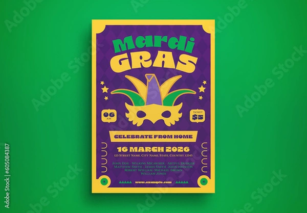 Obraz Purple Flat Design Mardi Gras Flyer Layout