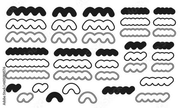 Fototapeta 太い山型の波線のイラストセット/波/線/ベクター/デザイン/要素/あしらい/装飾線/モノクロ