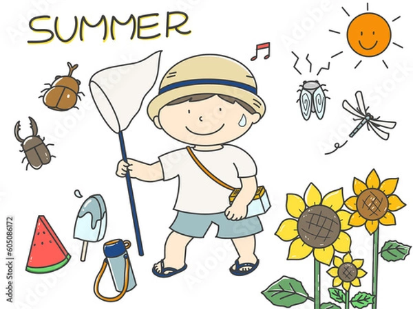 Obraz 虫とりの男の子　夏休み