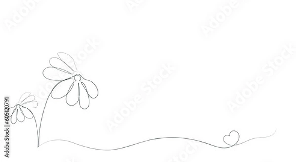 Fototapeta Abstract floral background. Daisies in the style of line art, one continuous line. Hand drawing. The minimalist style will complement your design