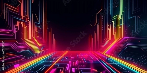 Fototapeta Abstract background with interlaced digital glitch and distortion effect. Futuristic cyberpunk design. Retro futurism, webpunk, rave 80s 90s cyberpunk aesthetic techno neon colors. generative ai