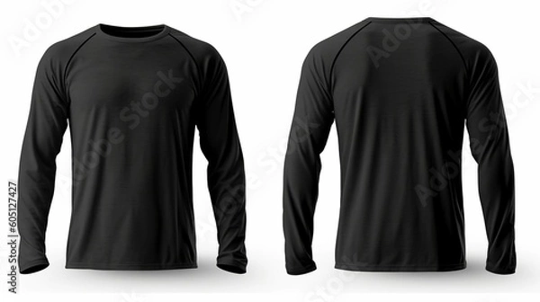 Fototapeta Black long sleeve t shirt front and back view isolated on white background. Generative AI