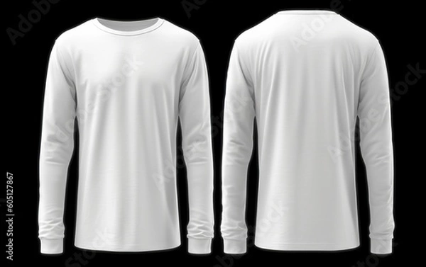 Fototapeta White long sleeve t shirt front and back view isolated on white background. Generative AI