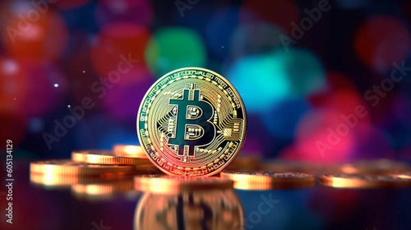 Fototapeta A gold and black coin with the word b on it