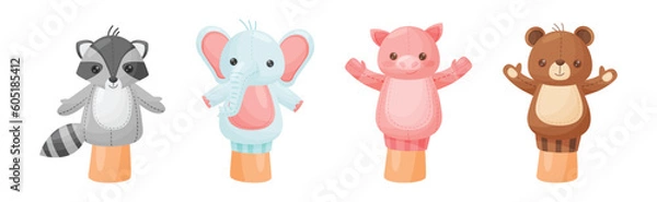 Obraz Hand Puppet Toy Made from Fabric Wore by Hand Vector Set