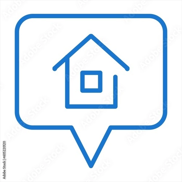 Fototapeta Home message vector icon. Speech bubble with house simple symbol, logo illustration.