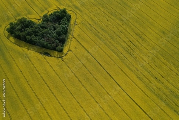 Fototapeta Heart shape in a rapeseed field seen from a drone