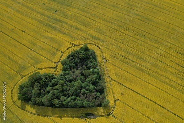 Fototapeta Heart shape in a rapeseed field seen from a drone