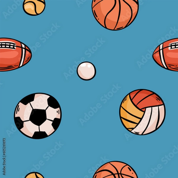 Fototapeta Sport ball seamless pattern vector Ball football basketball volleyball,