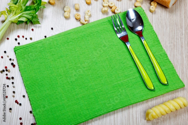 Obraz green napkin with flatware
