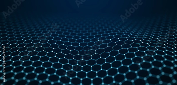Fototapeta Wave of dots and lines. Network of dots. Smooth wave. Abstract hexagon gradient background. 3d rendering illustration