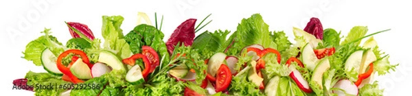 Obraz Mixed Salad with Vegetables and Avocado - Fresh Lettuce Panorama Transparent PNG Background