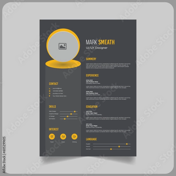 Fototapeta ui ux designer resume design