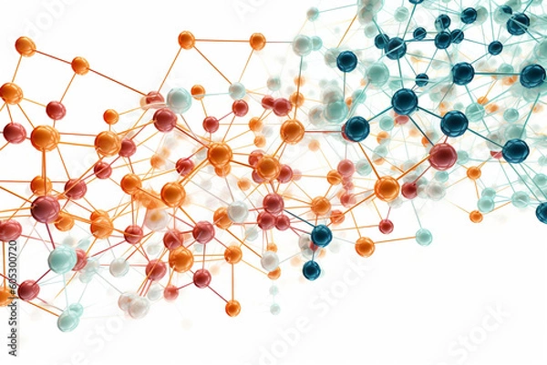 Obraz network of molecules on white background connected to each other Generative AI
