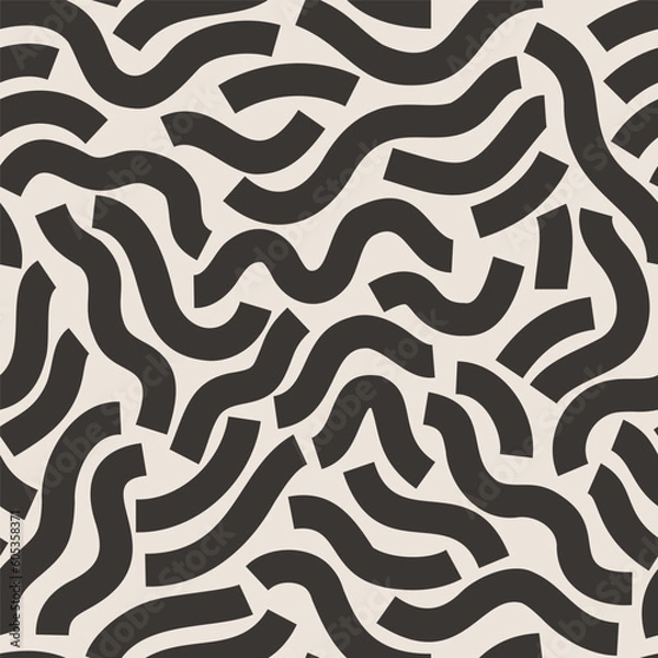 Fototapeta Black geometric lines seamless pattern. Wavy squiggle shapes texture background