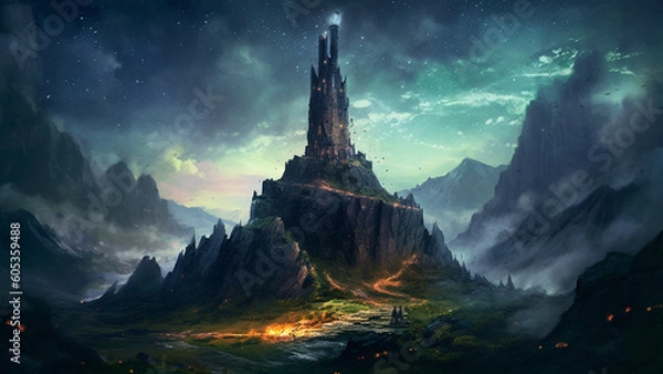 Obraz Mountainous Mages Keep : Generative AI