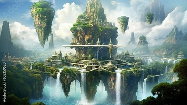 Obraz Floating Island City : Generative AI