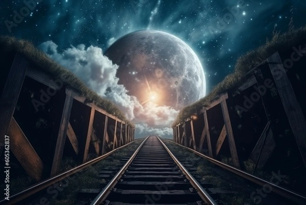 Fototapeta Train to moon. Generative AI