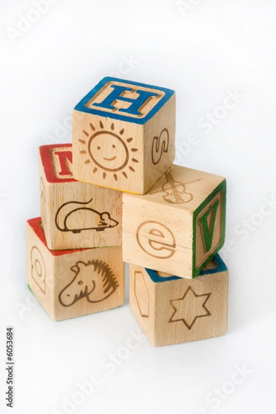 Fototapeta amuser apprendre bois cube empiler enfant jouer jouet lettre tra
