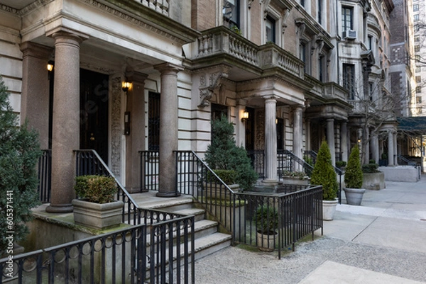 Fototapeta Row of the Entrances to Beautiful Old Residential Buildings on the Upper East Side of New York City