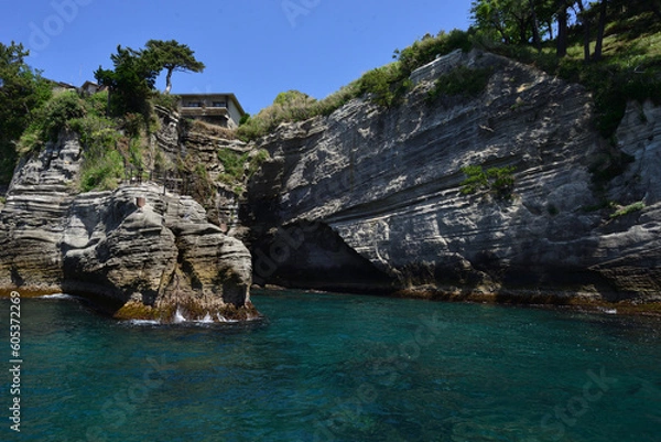 Obraz 水の浸食でできた奇岩 静岡県西伊豆町