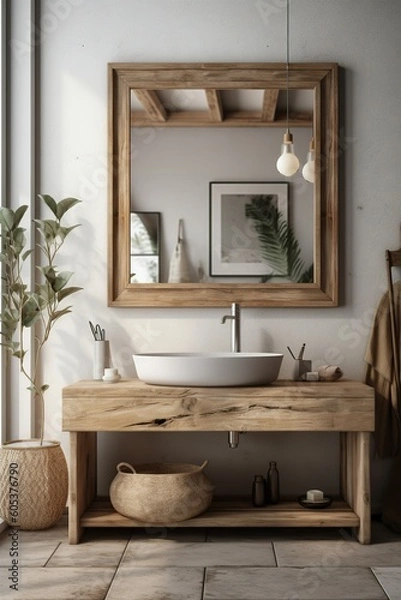Fototapeta Beautiful bathroom , scandinavian style with floor plants and decorations. Generative Ai