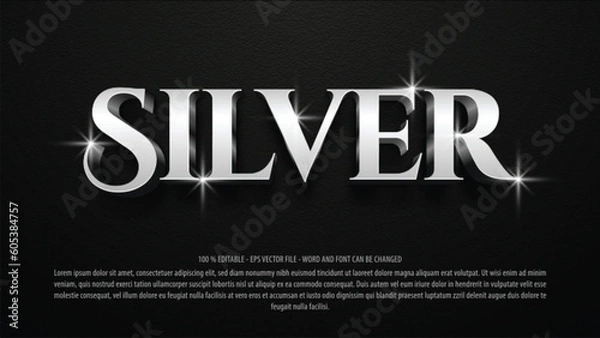 Fototapeta Luxury silver 3d editable text effect