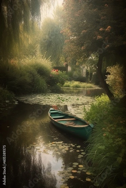 Fototapeta Boat on the river Generative AI
