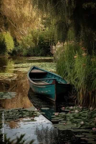 Fototapeta Boat on the river Generative AI