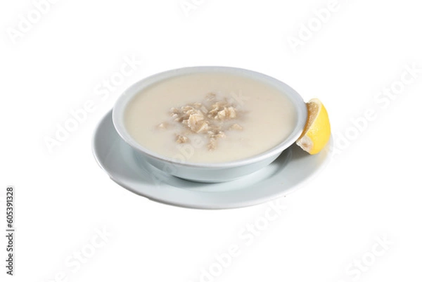 Obraz Traditional delicious Turkish food, Turkish traditional tripe soup iskembe corbasi and offal soup, Turkish Meat Soup Kelle Paca Turkish name Kelle paca corbasi. High quality photo
